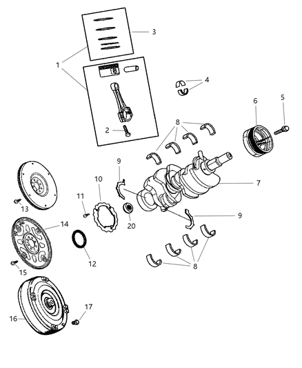 1997 Dodge Caravan Bearing Package Crankshaft A Grade Diagram for 5066733AA