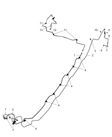 2009 Jeep Wrangler Tube Brake Hydraulic Control Unit To Rear Crossover Tube Diagram for 52129114AC