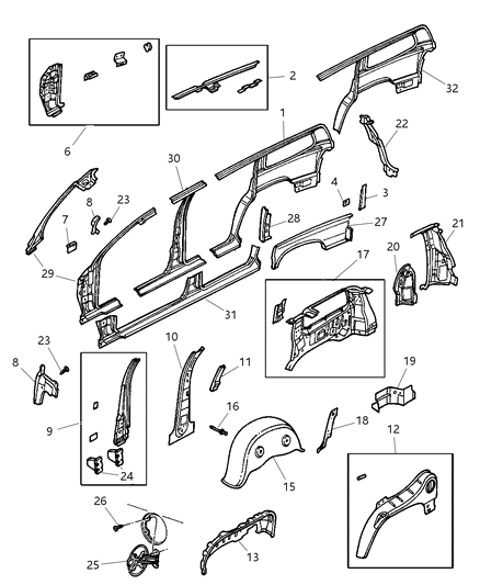 1998 Dodge Durango Sill Bodyside Diagram for 5012887AA
