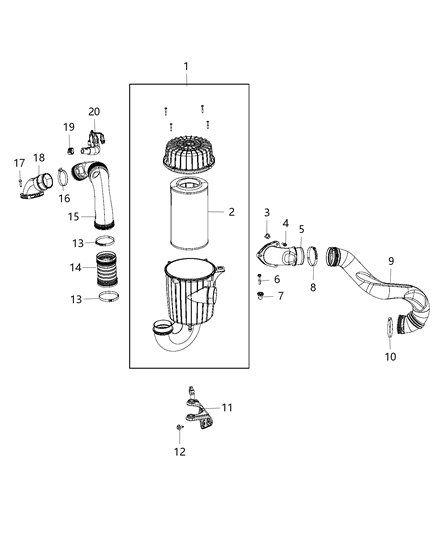 2014 Ram ProMaster 1500 Air Cleaner Diagram for 68095850AA