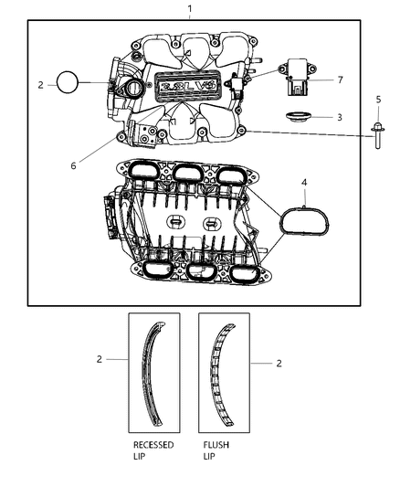 Plenum Intake Manifold Includes Items 2, 4, 5, 6, 7 Diagram for 4781578AM