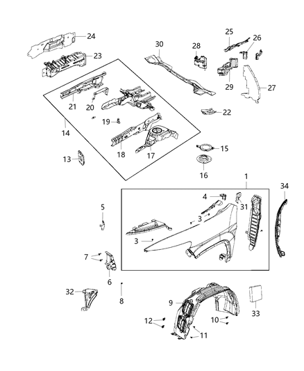 Fender Front Diagram for 68103309AD