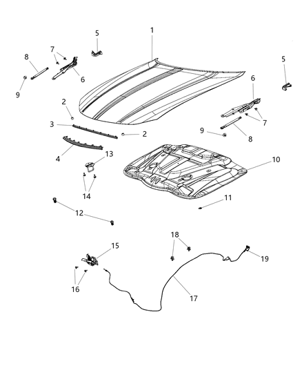 2020 Dodge Charger Hood, Front Diagram for 68265445AB