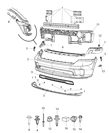 Reinforcement Front Bumper Center Diagram for 68104942AC