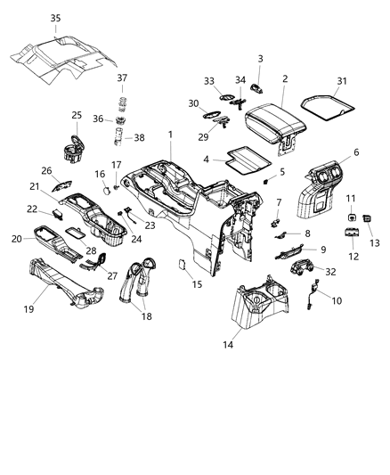 End Cap Console Diagram for 6BW37TX7AB
