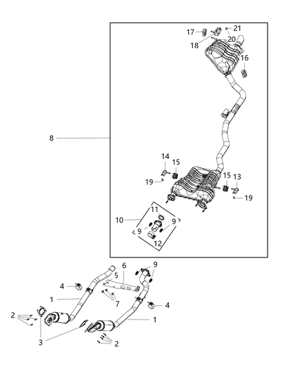 Muffler And Tailpipe Exhaust Diagram for 68276642AB