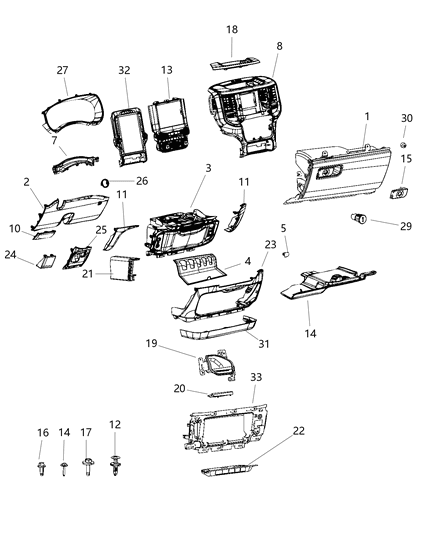 1997 Dodge Stratus Center Stack Display Diagram for 68396139AD