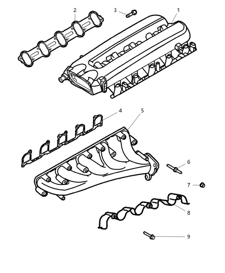 2005 Dodge Ram 1500 Gasket Intake Manifold Diagram for 5037217AB