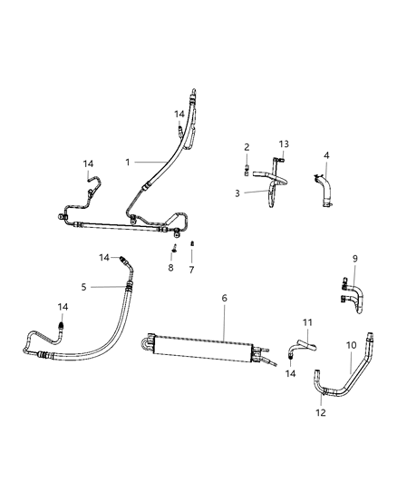 Hose Power Steering Pressure Pump to Cooling Module Diagram for 52089329AA