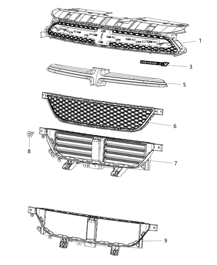 Grille Active Shutter Actuator Only Diagram for 68192366AC