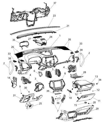 2016 Chrysler 300 Bezel Instrument Panel Lower Diagram for 5LJ86DX9AD