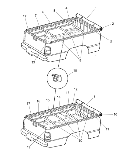 Retainer Tonneau Cover Hook Diagram for 5086899AA