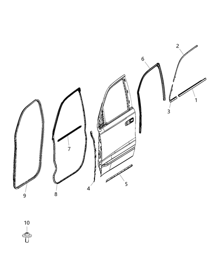 Run Weatherstrip, Front Passenger Side Diagram for 68285726AE