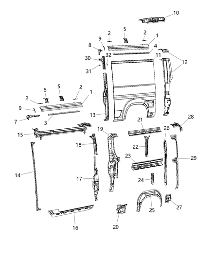2015 Ram ProMaster 1500 Track Sliding Door Diagram for 68212691AB