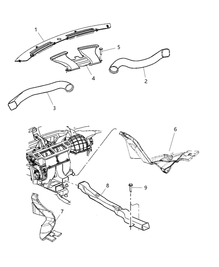Duct Floor Rear Floor Under Seat Diagram for 55038113AC