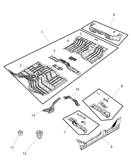 Crossmember Rear Floor Diagram for 55372677AA