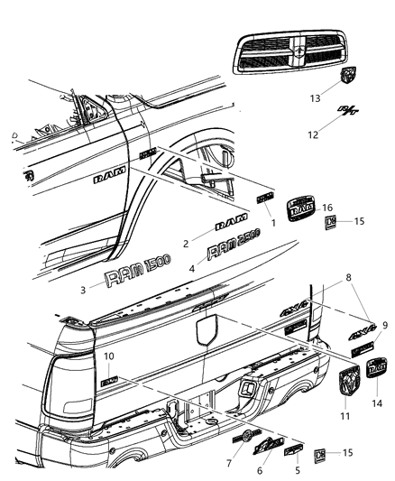 Nameplate R/T Grille Diagram for 68040757AA