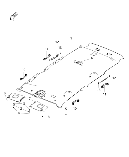 2018 Jeep Compass Handle Grab Front Headliner Diagram for 5VJ85MS7AA