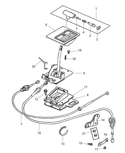 2001 Jeep Cherokee Cable Gearshift Control Diagram for 52077532AD