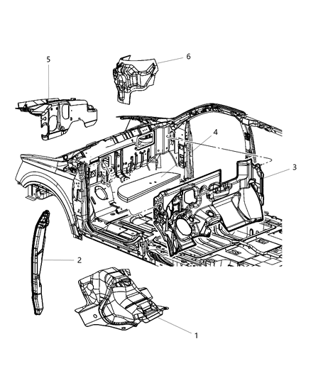 2009 Dodge Grand Caravan Silencer Fender To Hinge Pillar Diagram for 5028685AA