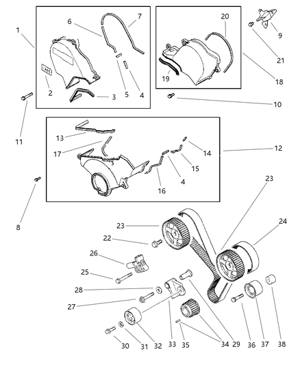 1999 Dodge Stratus Gasket, Timing Belt Cover Diagram for MD303714