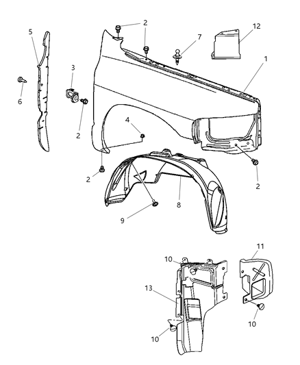 2000 Chrysler Grand Voyager Shield Fender Diagram for 55056680AB