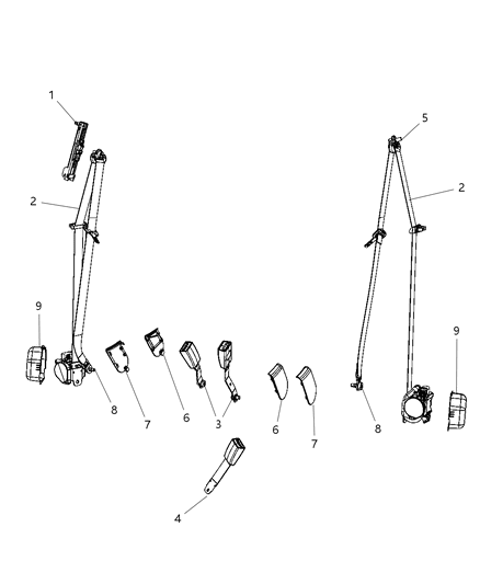 Seat Belt Front Diagram for 1AN09XDVAE
