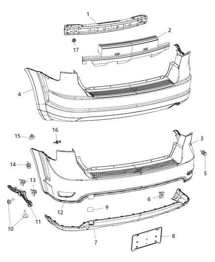 Fascia Rear 1 Pieces Fascia Diagram for 68034219AH