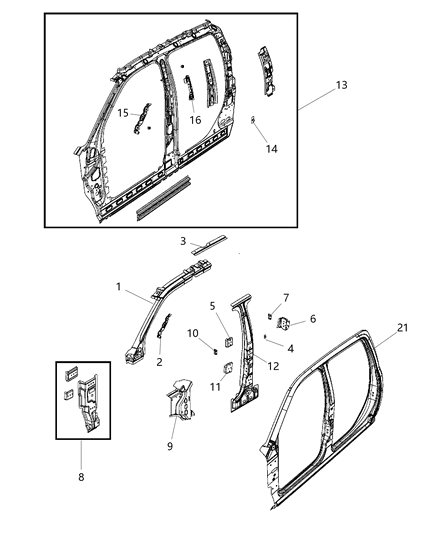 2019 Ram 3500 Panel Bodyside Aperture Inner Complete Diagram for 68369393AE
