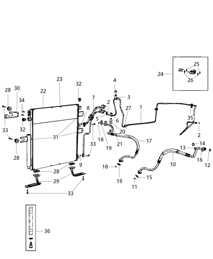 Cooler Condenser & Transmission Cooler w/ Jumper Tube, Drier Diagram for 52014588AB