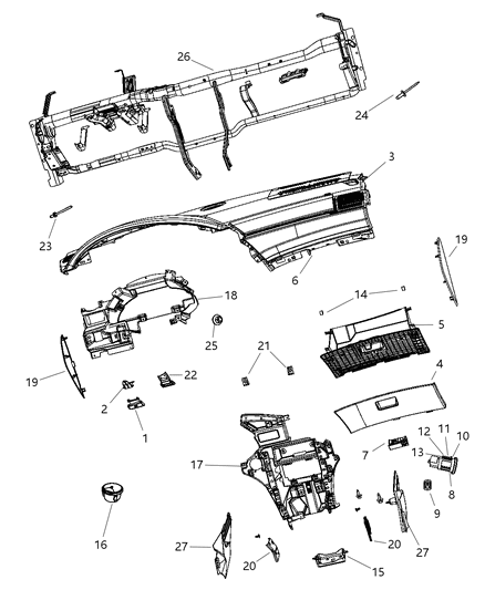 2008 Dodge Durango Ash Receiver Instrument Panel Diagram for 4595665