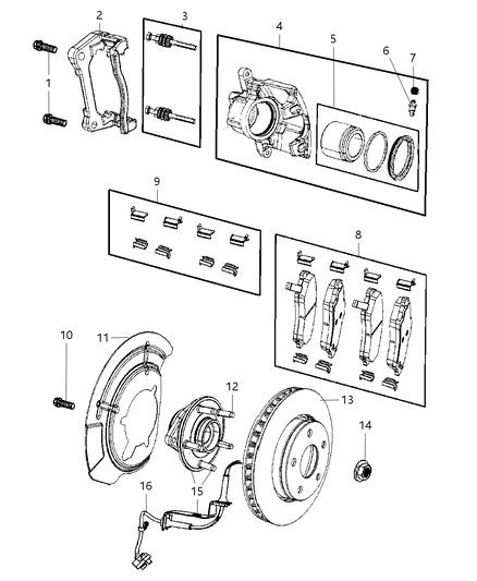 2010 Jeep Liberty Hub And Bearing Brake Front Diagram for 52109947AE