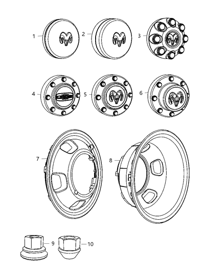 2011 Ram 3500 Cap Wheel Center Front Diagram for 1AB03S4AAB