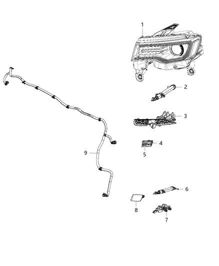 2020 Jeep Wrangler Hose Washer Headlamp Diagram for 68232077AB