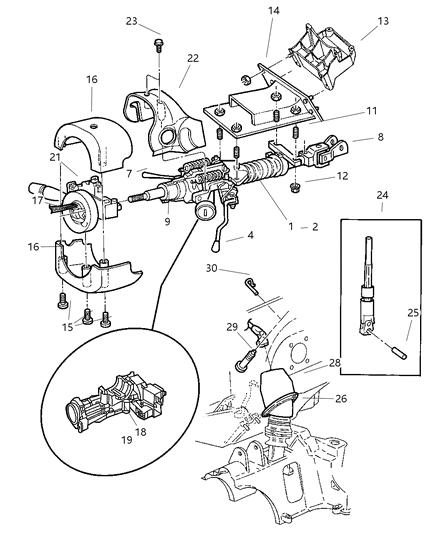 2002 Chrysler Voyager Column Steering Tilt Diagram for 4680435AC