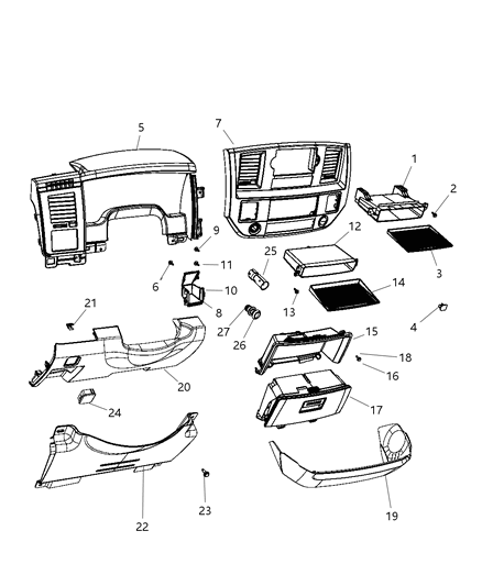 2001 Chrysler Concorde Bezel Instrument Panel Center Diagram for 1CP581DHAA