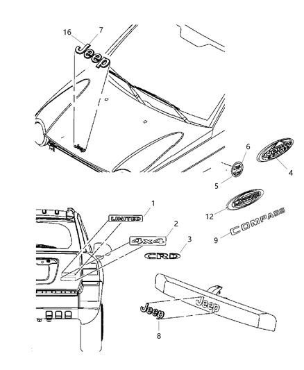 Nameplate Front Door Compass Diagram for 68211300AA