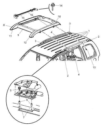 Rail Luggage Rack Side Diagram for 55360418AJ