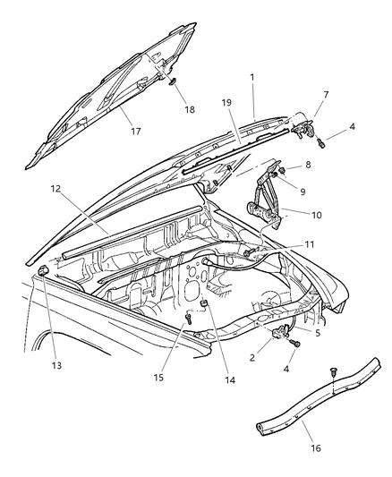 Release Hood Latch Diagram for 55256496AB