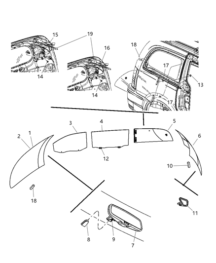 Motor Quarter Window Diagram for 5191097AA