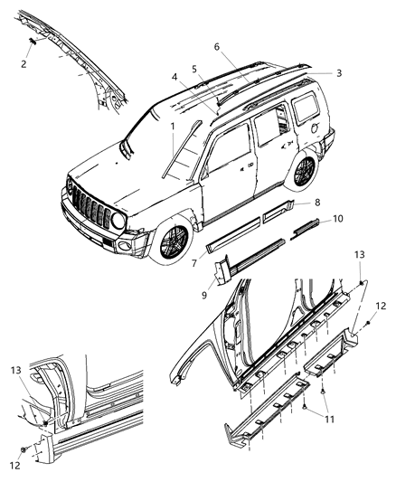 1996 Chrysler Sebring Side Rail Roof Rack Diagram for 5116370AD