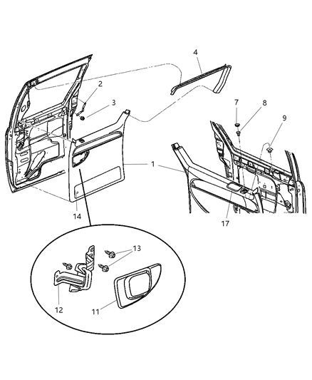 2002 Dodge Grand Caravan Panel Sliding Door Trim Diagram for SK231T5AC