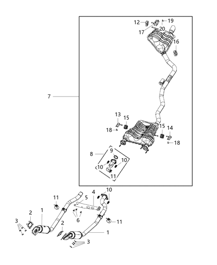 2020 Jeep Wrangler Muffler And Tailpipe Exhaust Diagram for 68276641AA