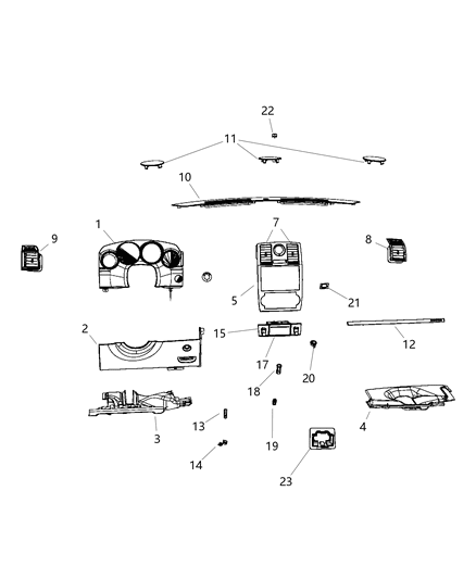 Ash Receiver Instrument Panel Diagram for 1FQ60DX9AB