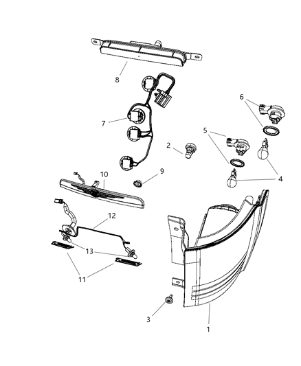 2010 Dodge Grand Caravan Lamp Center High Mounted Stop Diagram for 5113055AA