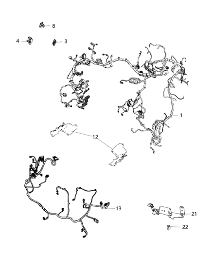 Bracket Connector Dash Harness To Right Rail Diagram for 68144618AB