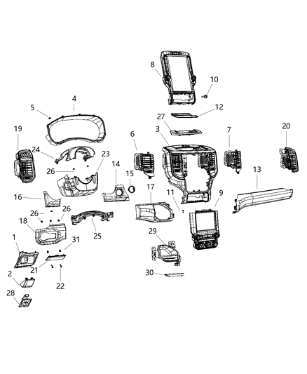 Center Stack Lower Controls Without Display Diagram for 68399724AB