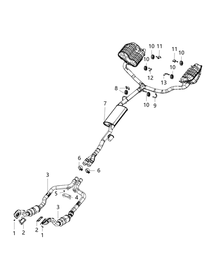 1985 Dodge B350 Muffler And Tailpipe Exhaust w/ Tips Diagram for 68227346AE
