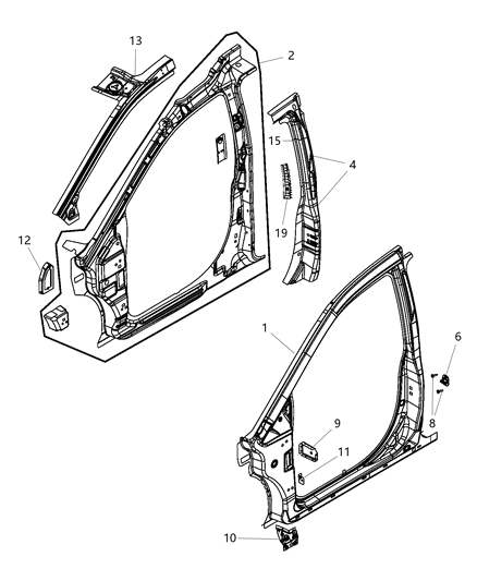 Reinforcement Front Pillar Upper Door Hinge Diagram for 4894789AC