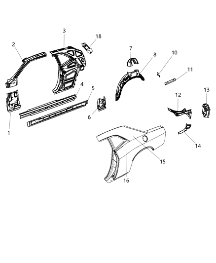 2017 Dodge Journey Panel Bodyside Aperture Rear Diagram for 68043536AA